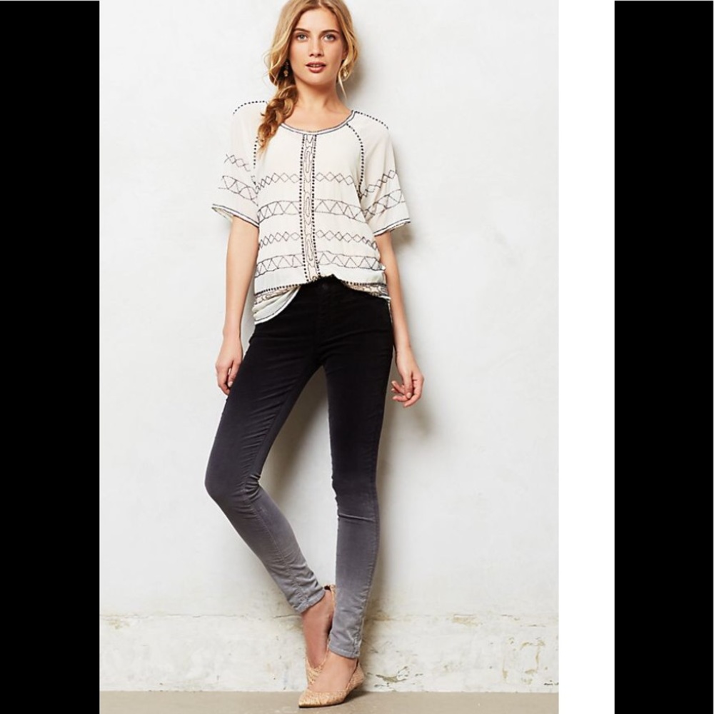 Anthro MOTHER black velvet ombré skinny jeans